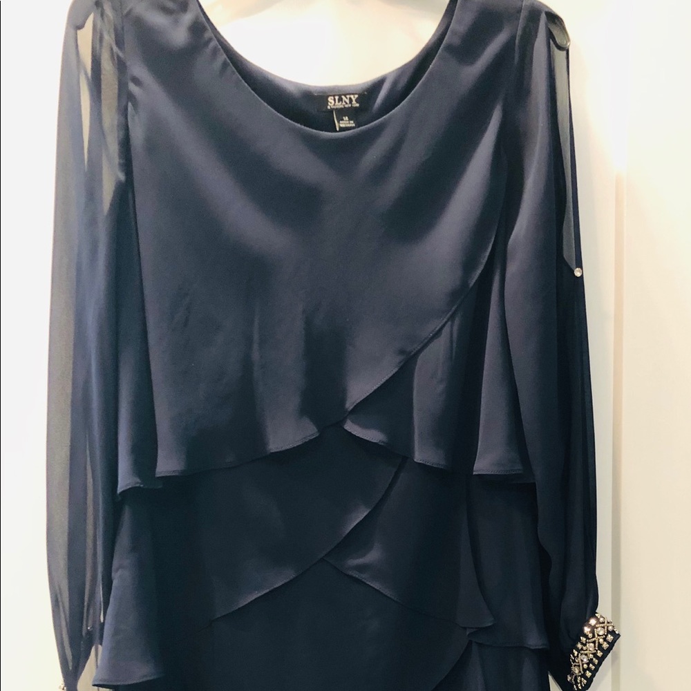 Split-Sleeve Tiered Chiffon Dress